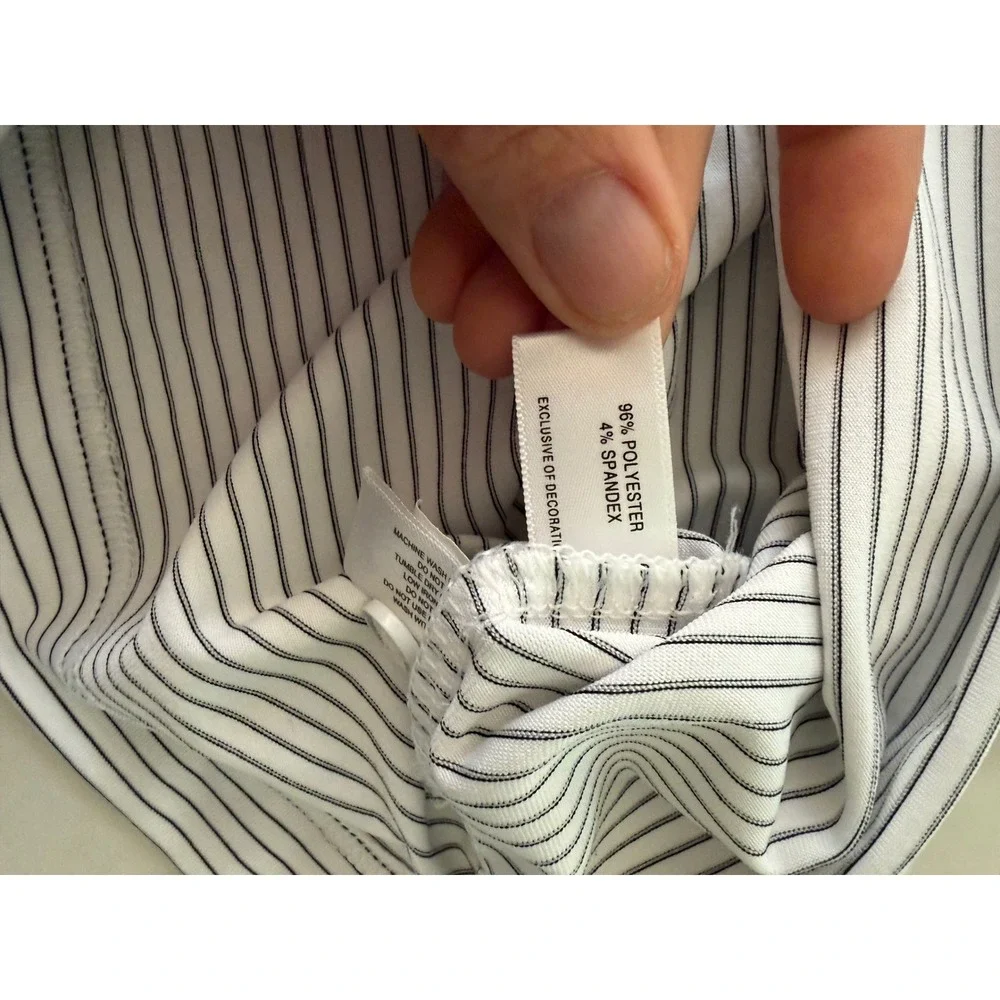 Cutter & Buck Mens Large White Navy Striped Short Sleeve Golf Polo Shirt Stretch